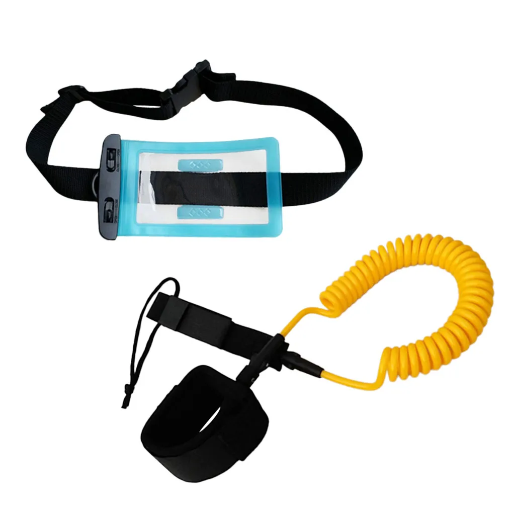 10ft 7mm Coiled Surfboard SUP Leash Stand up Paddle Board Leg Rope Ankle Strap with Waterproof Wallet Dry Bag - Choose Colors