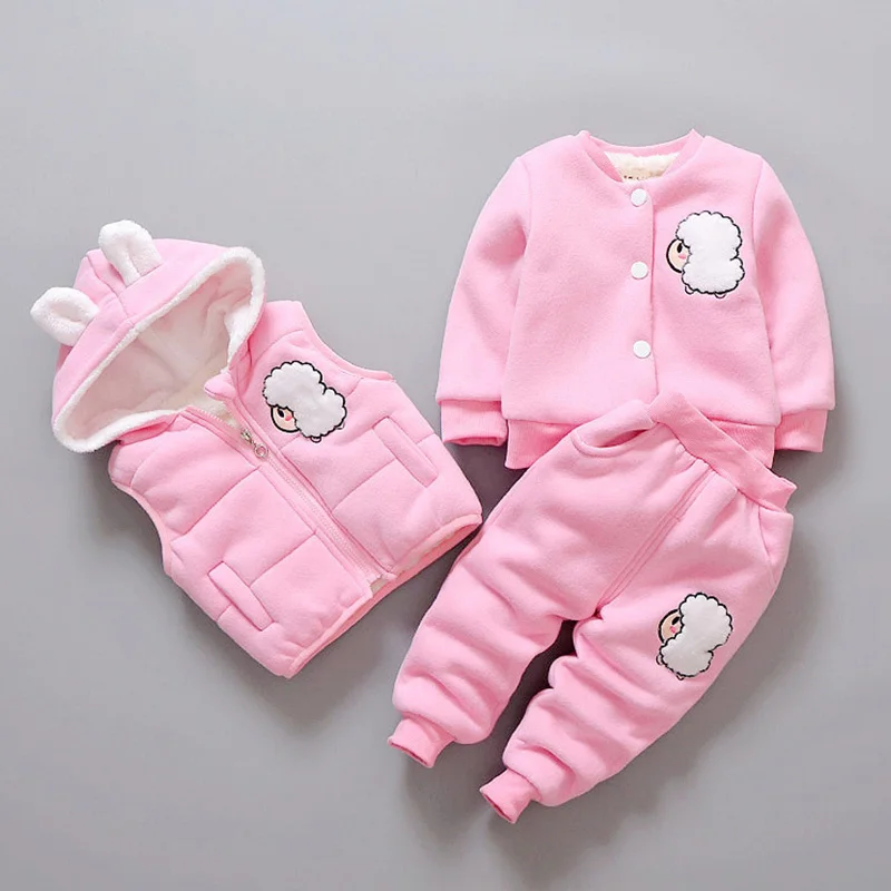 Комплекты одежды для маленьких девочек с милыми животными, 3 предмета, для 0-4 лет, новая осенне-зимняя теплая бархатная одежда для маленьких девочек, костюмы, Z298 - Цвет: Розовый