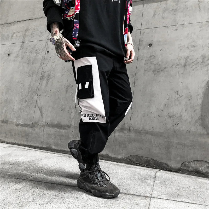 Hip Hip Pant Streetwear Japanese Harajuku Jogger Baggy Men Sweatpant Vintage Color Block Harem Pant Trousers