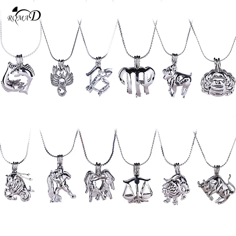 

Hot Stainless steel 12 Constellation Necklaces Choker Natural freshwater pearl Zodiac Sign Women Necklace Get Free Gift Box