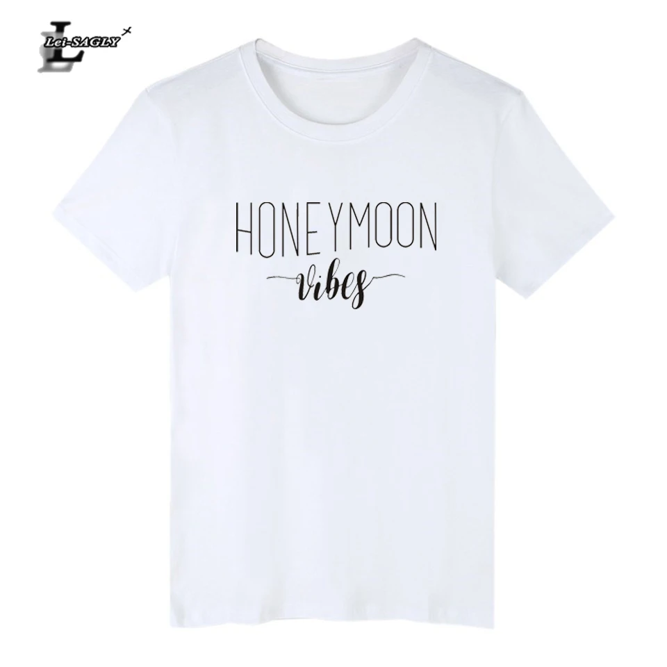 

Lei-SAGLY Honeymoon Vibes Letter Printed T Shirt Women Couple Vacation T Shirt Wedding Tee Hubby Wifey Love Bride T-Shirt Tops