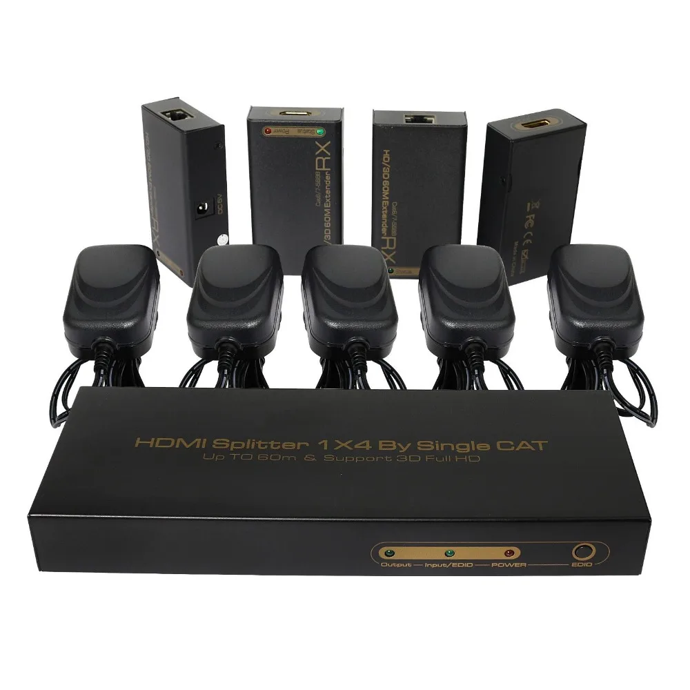 Новый порт HDMI сплиттер 1X4 amplificateur dextension par cat5e/6 a 60 m avec 4 recepteurs Full HD|hdmi splitter|port hdmisplitter