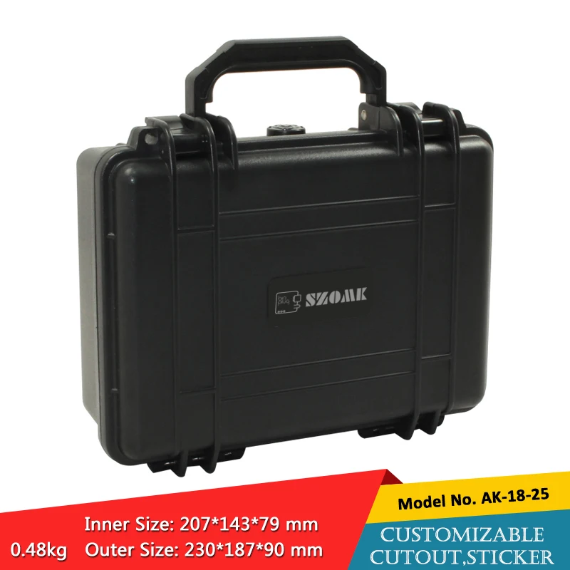 

waterproof plastic hard tool carrying case pp and abs weatherproof equipment tool case with Sponge inside 230x187x90mm szomk box