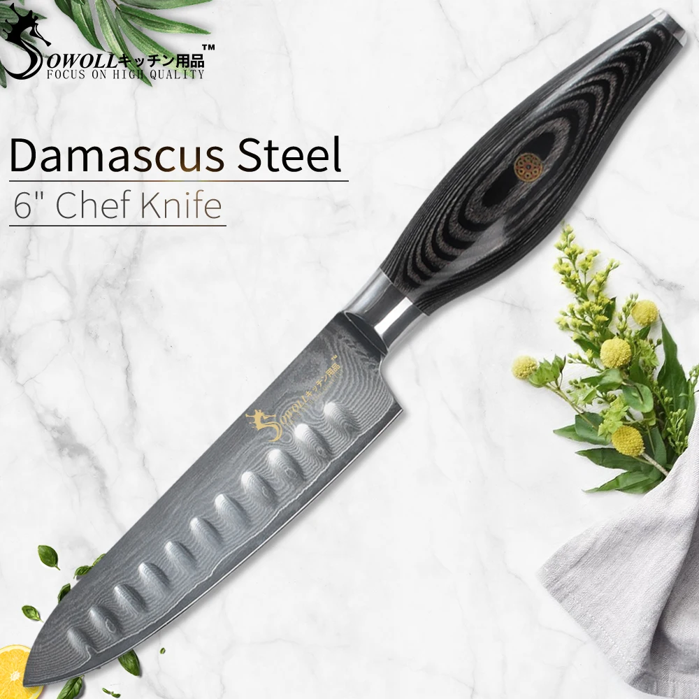 

Sowoll Japanese 67 Layers Damascus Steel Kitchen Knife Paring Utility Slicing Chef Knife Meat Cleaver Black Color Wood Handle