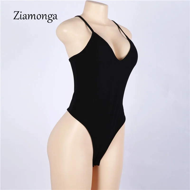 Ziamonga Black Bodysuit Women Jumpsuit Sexy Rompers Spaghetti Strap Body Suit Sleeveless Cotton Bodysuit Women Combinasion Femme