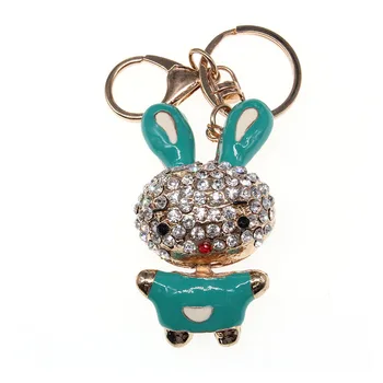 

lovely cartoon rhinestone enamel rabbit keychain Bag Pendant Key Chains Holder bunny animal Keyring Keychain