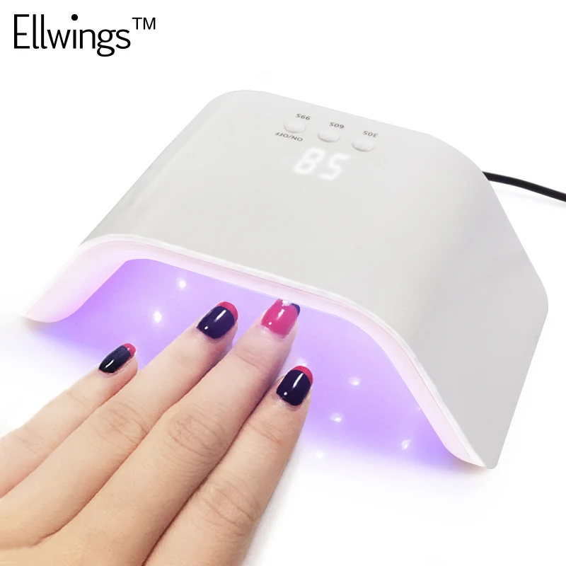 

Ellwings 24W Uv LED Lamp Self-Service on Manicure Nail Dryer Tool Timer Multicolors Curing All Gel Polish Nail Art Tips