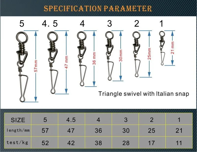Rompin 20шт поворотный треугольник с итальянской защелкой для ловли карпа Вертлюги морской рок бас рыболовный Разъем размер 1-5