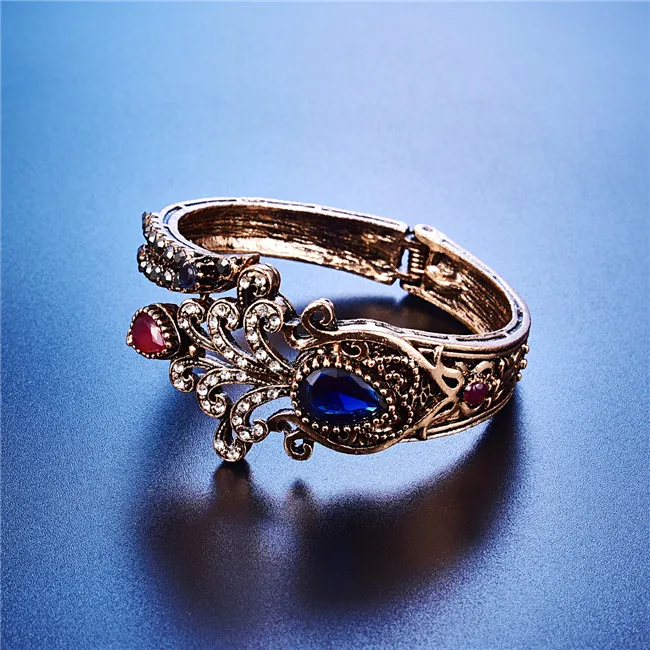Заявленные Африканские свадебные браслеты для женщин античное золото цвет проложить Кристалл Многоцветный Смолы Браслет - Окраска металла: Blue