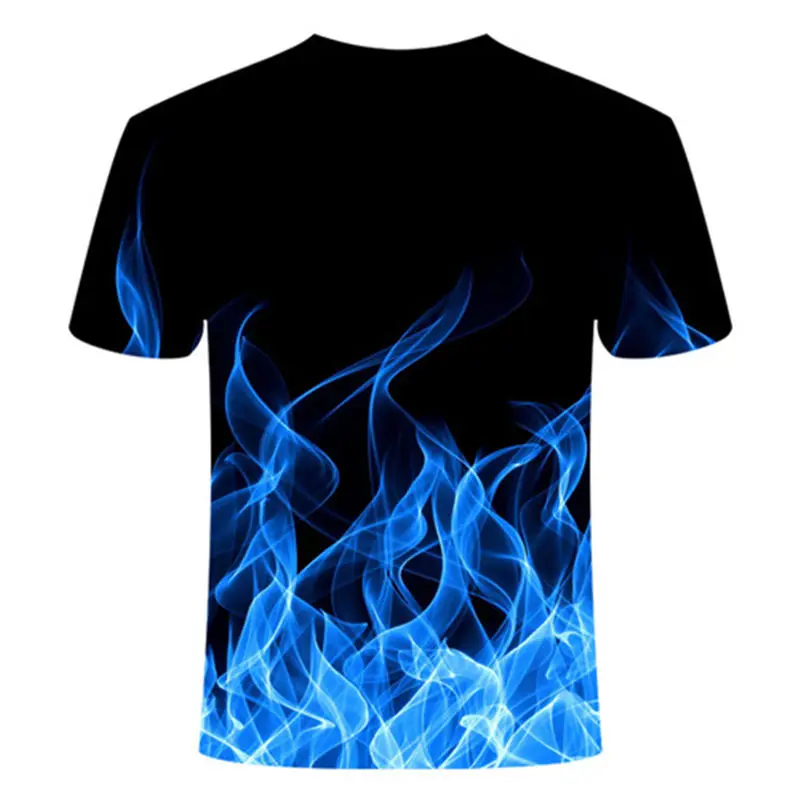 Blue Flaming tshirt Men/Women t shirt 3d t-shirt Casual Tops Anime Streawear Short Sleeve Tshirt Asian Plus-Size men's clothing