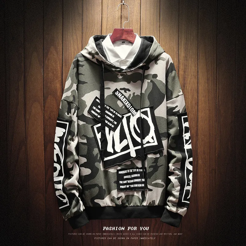2019 New Camouflage Printing Hip Hop Sweatshirt Fashion Mens Hoodie