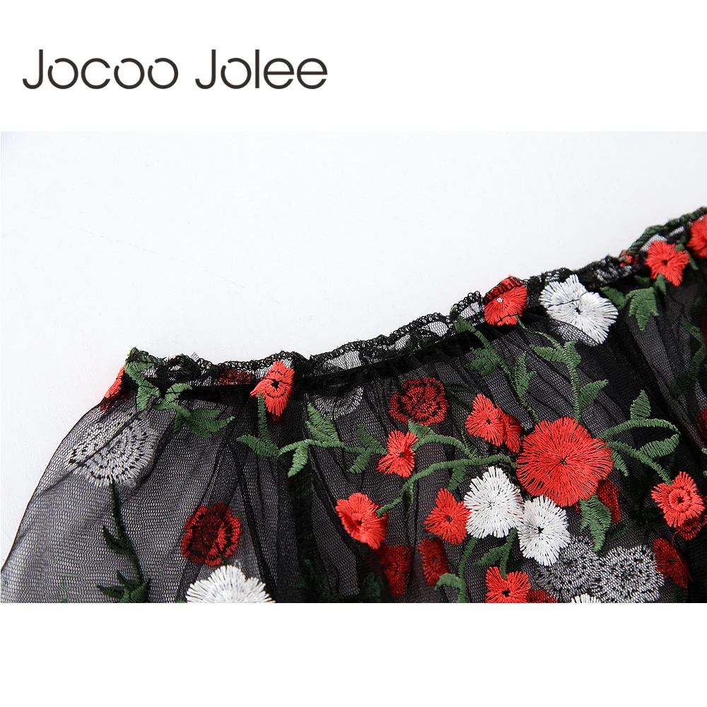 Jocoo Jolee See Through Blouses Women Sheer Mesh Top Flower Embroidery Summer Shirt female Tunic Korean Fashion Streetwear Blouses