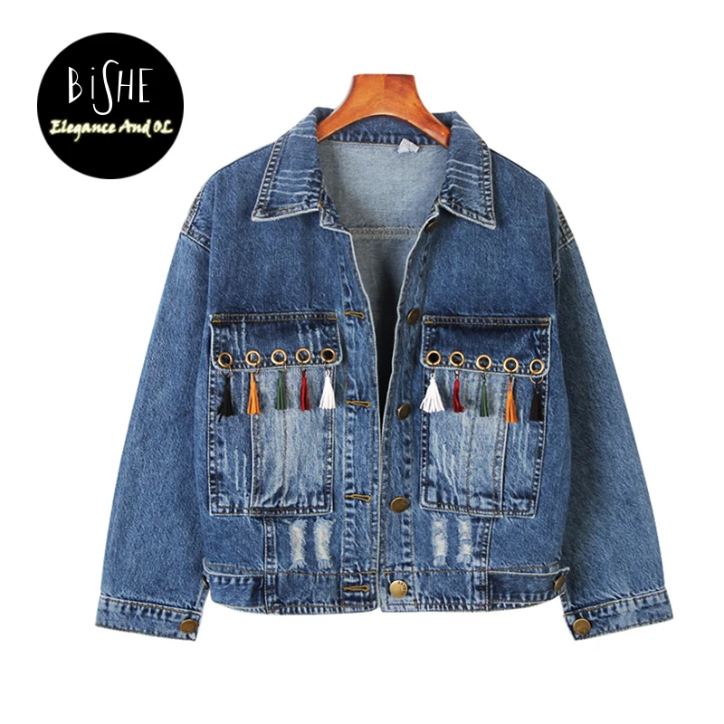 BiSHE Kolorowe Panie Jean Kurtki Jeansowe Damskie Płaszcze Z kurtki jeansowe damskie obrazy
