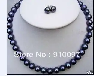

free shipping >>>Beautiful!8-9mm Black Akoya Pearl Necklace Earrings