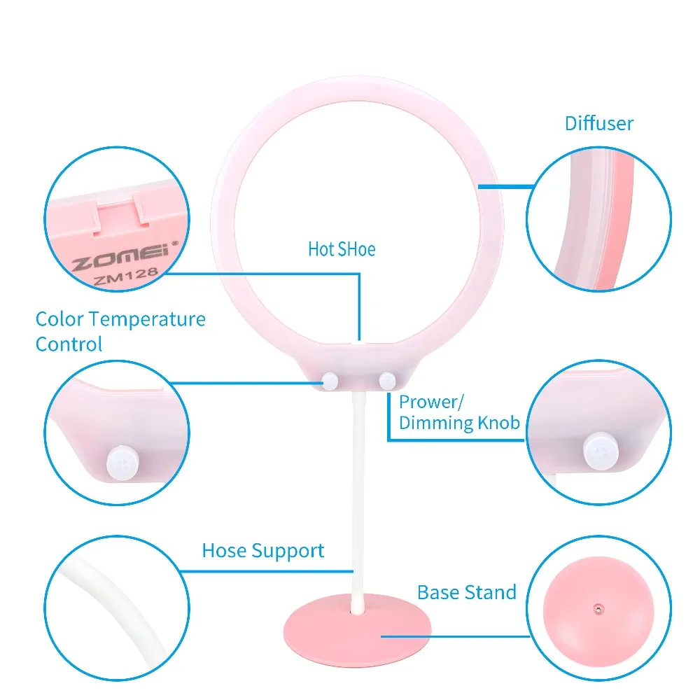 ZOMEI ZM128 128 шт селфи кольцо свет видео студия светодиодный свет 7,6 Вт затемнения 3200-5500 K двухцветные для DSLR для iPhone X 8 7 s plus