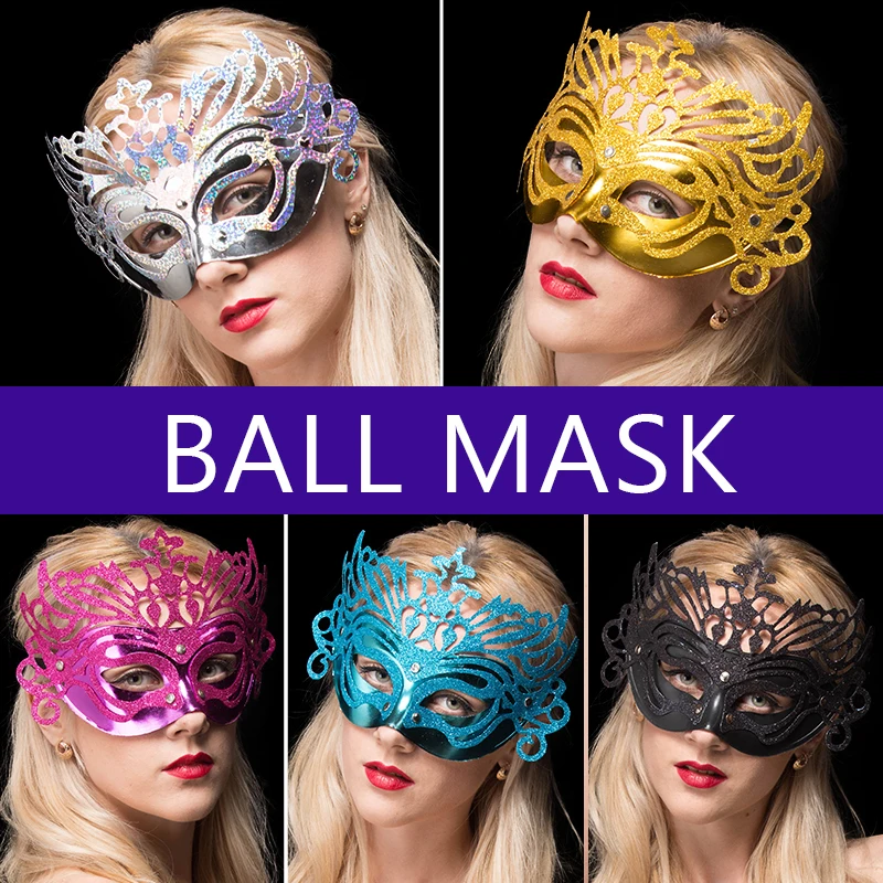 

10PCS Half-face Dance Mask Crown with Gold Powder for Party Wedding Masquerade Halloween Christmas Carnival Decoration PVC