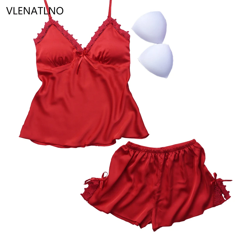 Vlenatlno Ladies Sexy Silk Satin Pajama Set Sleeveless