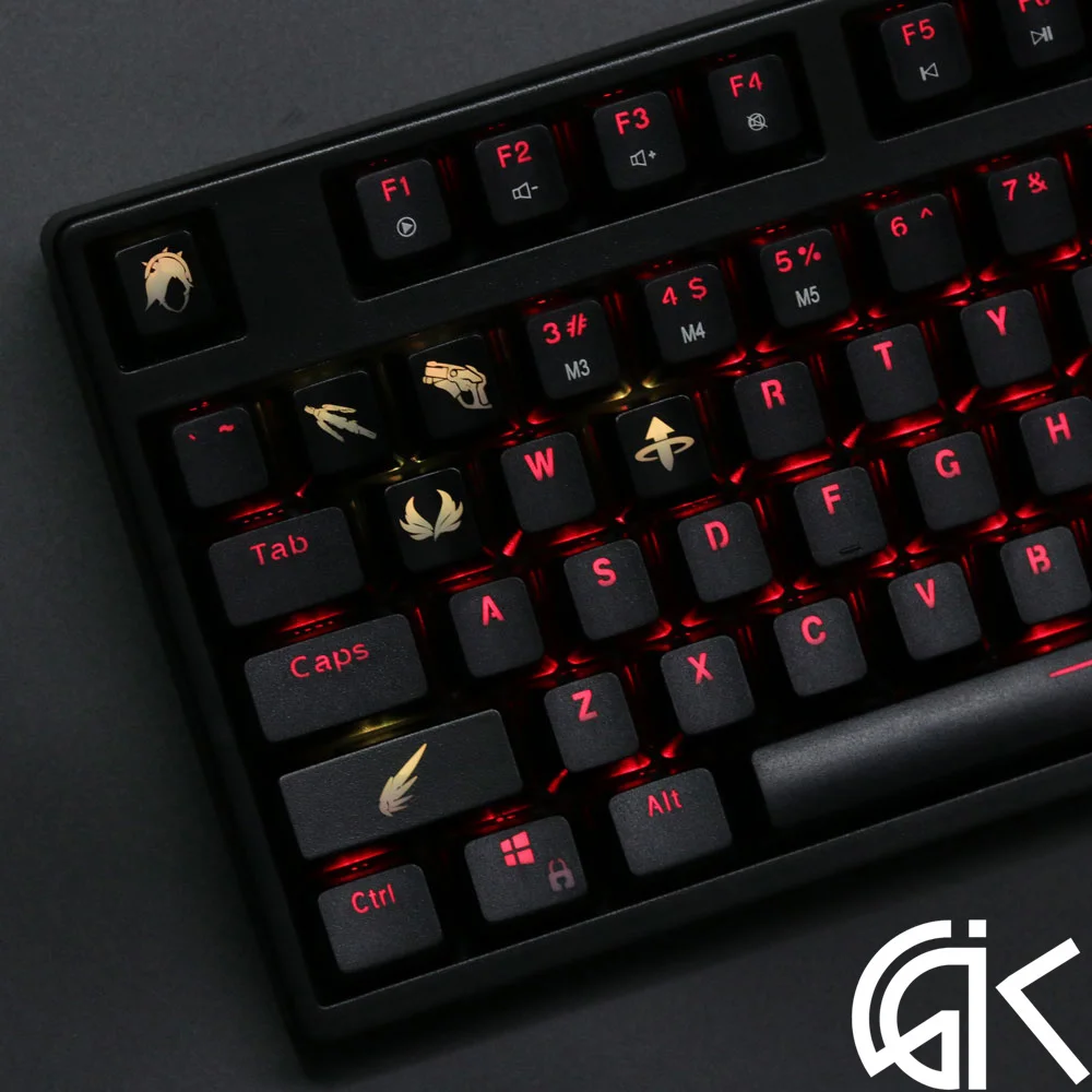 4 шт./компл. keysets подсветка OW ключ Шапки из АБС-пластика с гравировкой клавиши блеск-через для патруля gamer механическая клавиатура ANSI черный