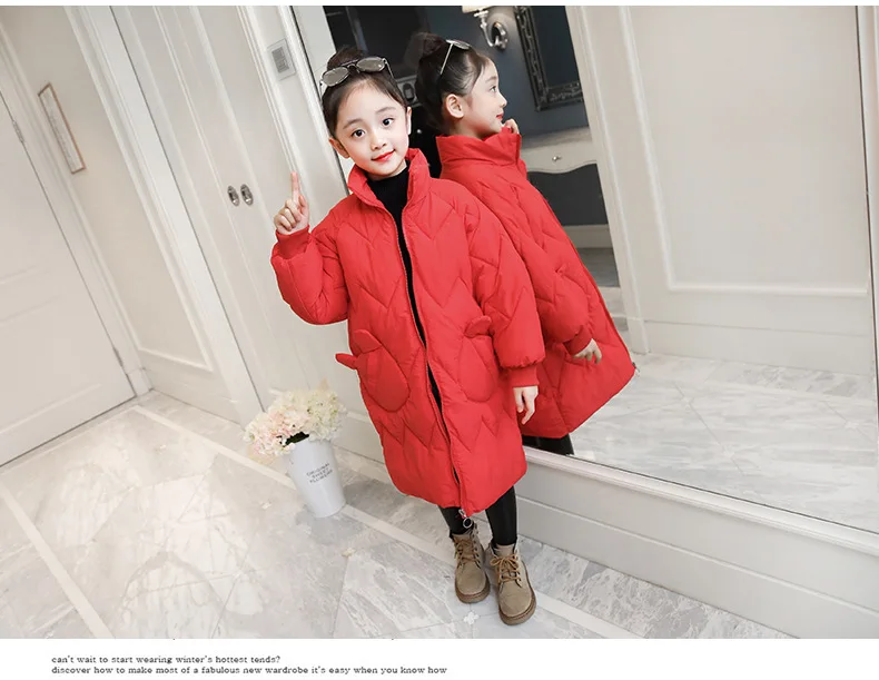 Детское пуховое пальто для девочек-подростков детская зимняя утепленная куртка с длинными рукавами Модная стильная куртка детская верхняя одежда детская одежда