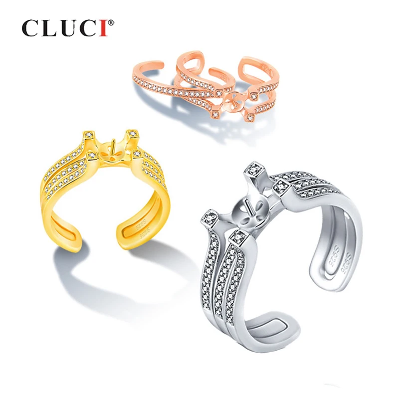 CLUCI кольцо из стерлингового серебра 925 Jewelry Для женщин кольца из серебра 925 пробы Циркон регулируемые Открытые Кольца для Для женщин