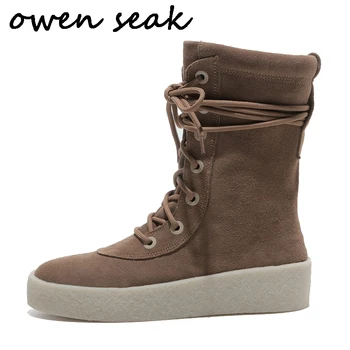 

2018 Owen Seak Men Casual Boots High-TOP Ankle Luxury Trainers Cow Suede Leather Desert Boots Spring Brand Lace Up Flats Shoes