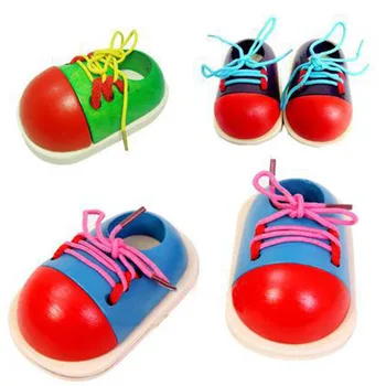 

1pcs New Wooden Toy Gift for Children Little Shoes Baby Shoelace Rope Parent-Child Educational Toys Random Color NSV775