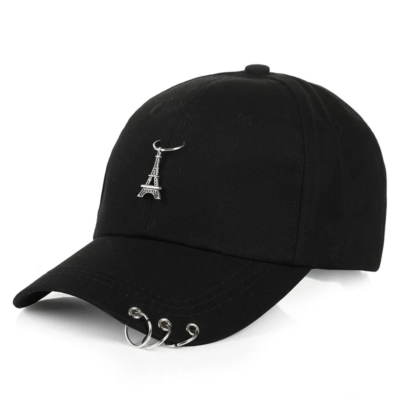 Mens Caps with Romantic Paris Eiffel Tower Women Baseball Cap Punk Rivets Ring Hats by Long Keeper