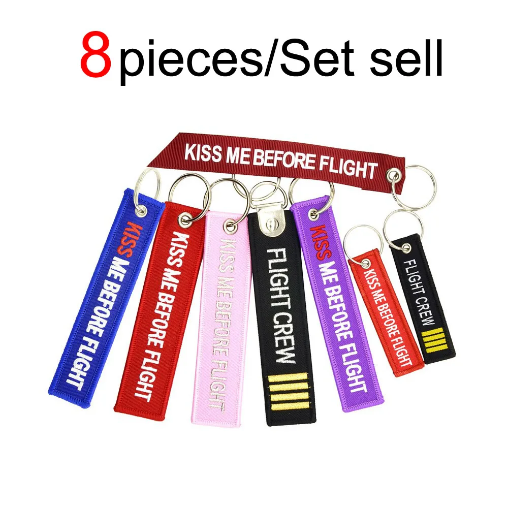 

8pieces/Set sell KISS ME BEFORE FLIGHT KeyChain Aviation gift Key tag FLIGHT CREW Key Chains Embroidery Woven Streamer label
