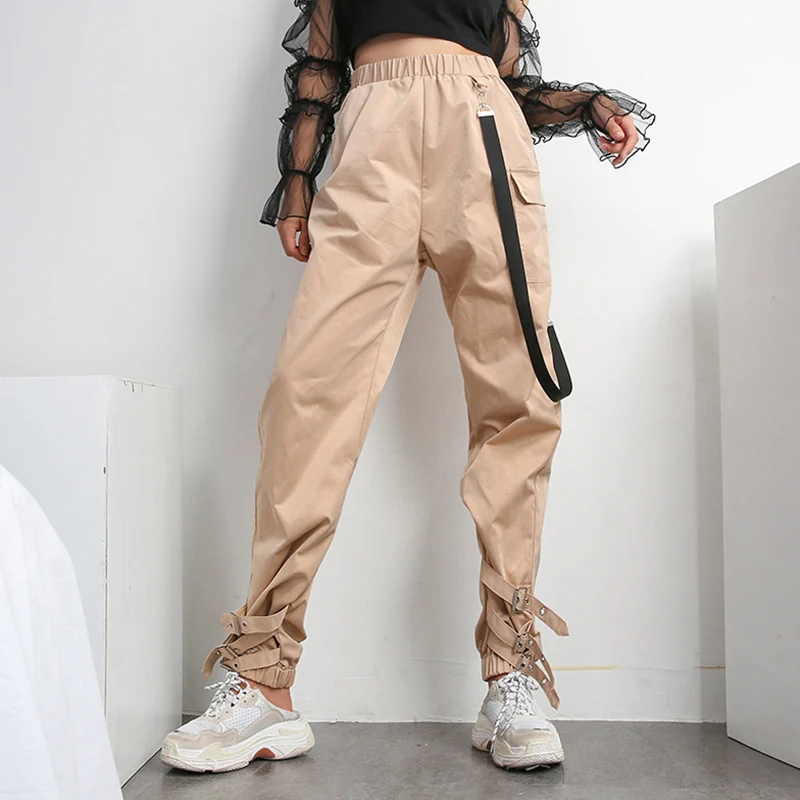 

Women's High Waist Harem Pants Belt Solid Loose Straight Hip Hop Trousers Harajuku 2019 Autumn Fashion Streetwear Joggers