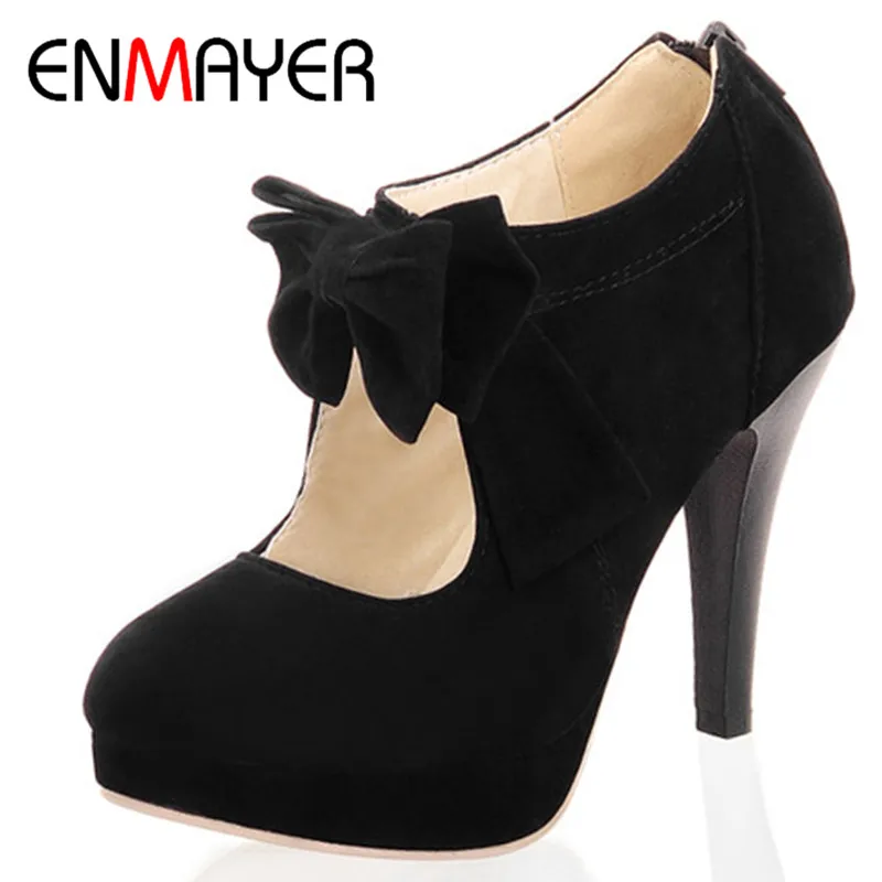 

ENMAYER 2014 new vintage / retro style, woman small bowtie platform pumps, lady's sexy high heeled shoes