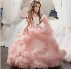 Vestidos de Первое причастие рукавов оборками платье с цветочным узором для девочек маленькая принцесса Платье для первого причастия Свадебная