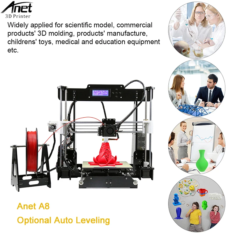

High Performance Anet A8 Auto Leveling 3d Printer Reprap i3 Easy Assembly 3D Printer DIY Kit With Free Filament 8GB SD Card