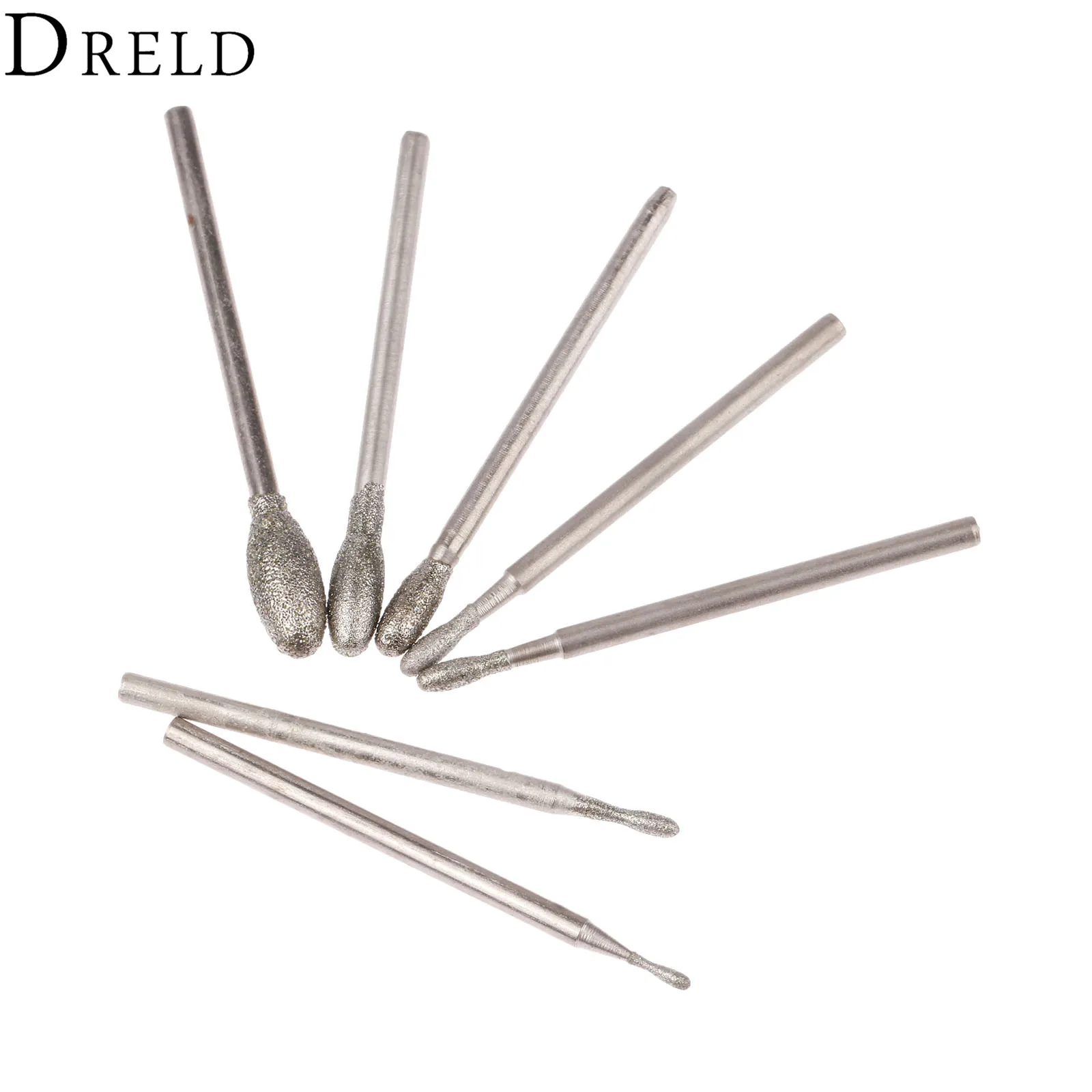 DRELD 7Pcs Dremel Accesories Oval Diamond Grinding Head Burrs Bits 2.35mm Shank Jade Stone Carving Polishing Engraving Tool DRELD 7Pcs Dremel Accesories Oval Diamond Grinding Head Burrs Bits 2.35mm Shank Jade Stone Carving Polishing Engraving Tool