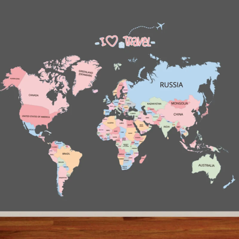 English World MAP Letter Sticker DIY PVC Wall Stickers Kids Room Home Decor Art Wallpaper