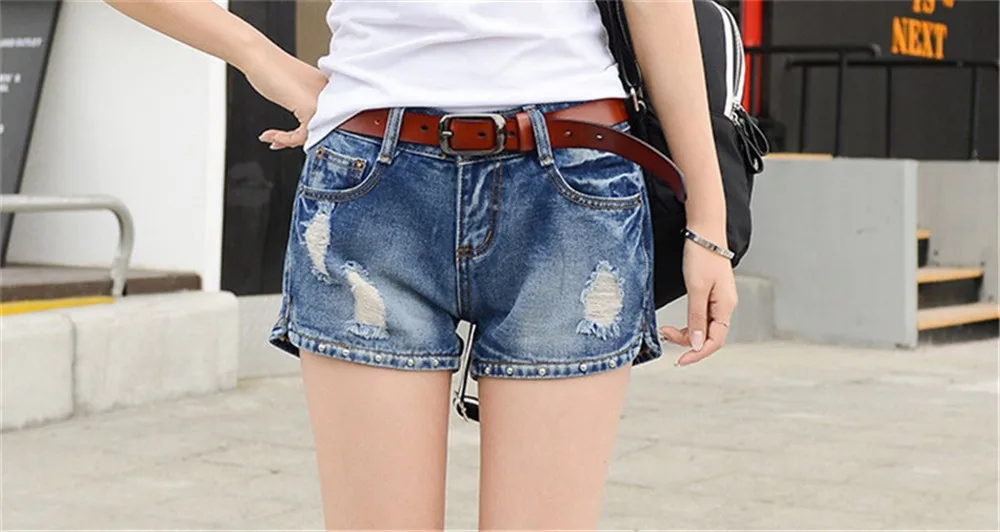 Mainland Retro Mid waist Women Short Jeans Woman Denim Female Wild Short-Pants Summer Loose Short Fashion Plus size Short jeans (10)