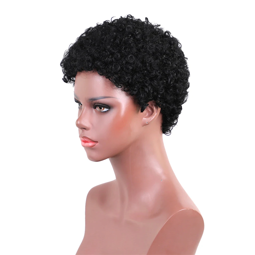 

Short Black Wig Curly Wig Human Hair Fluffy Afro Wig Hair Extensions Accessories