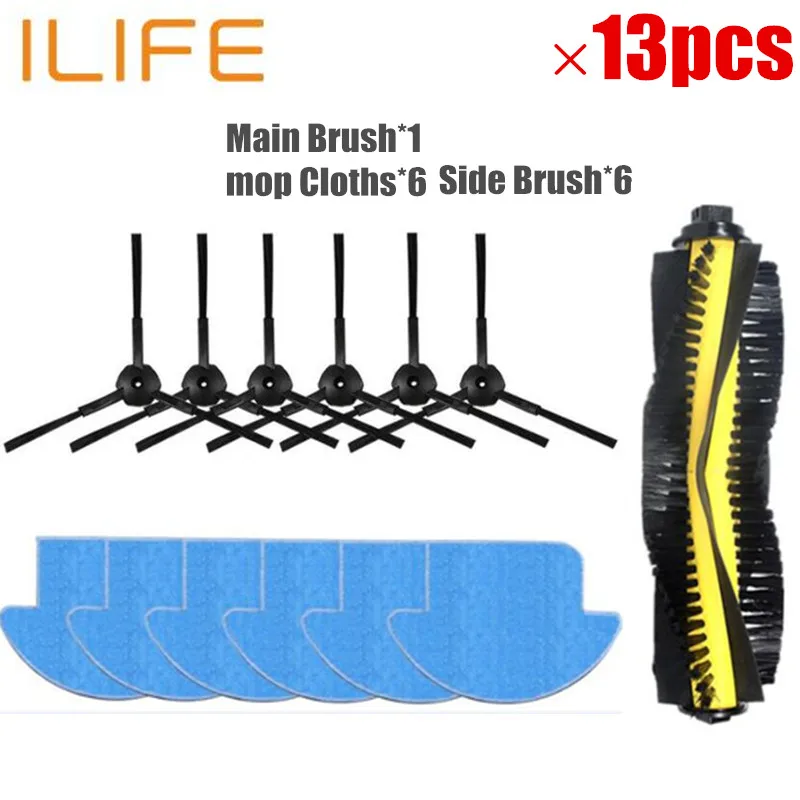 

13pcs/set ilife v7s ilife v7s pro robot Vacuum Cleaner Parts kit ( Main Brush*1+mop Cloths*6+Side Brush*6) Chuwi ILIFE v7s pro