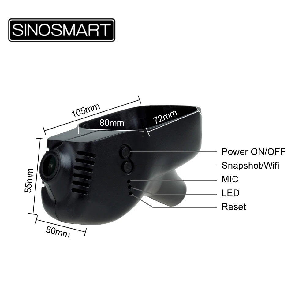 SINOSMART Novatek 96658 специальная автомобильная Wifi DVR камера для Skoda A5/Octavia 2012 Yeti и т. д. управление с помощью приложения SONY IMX323