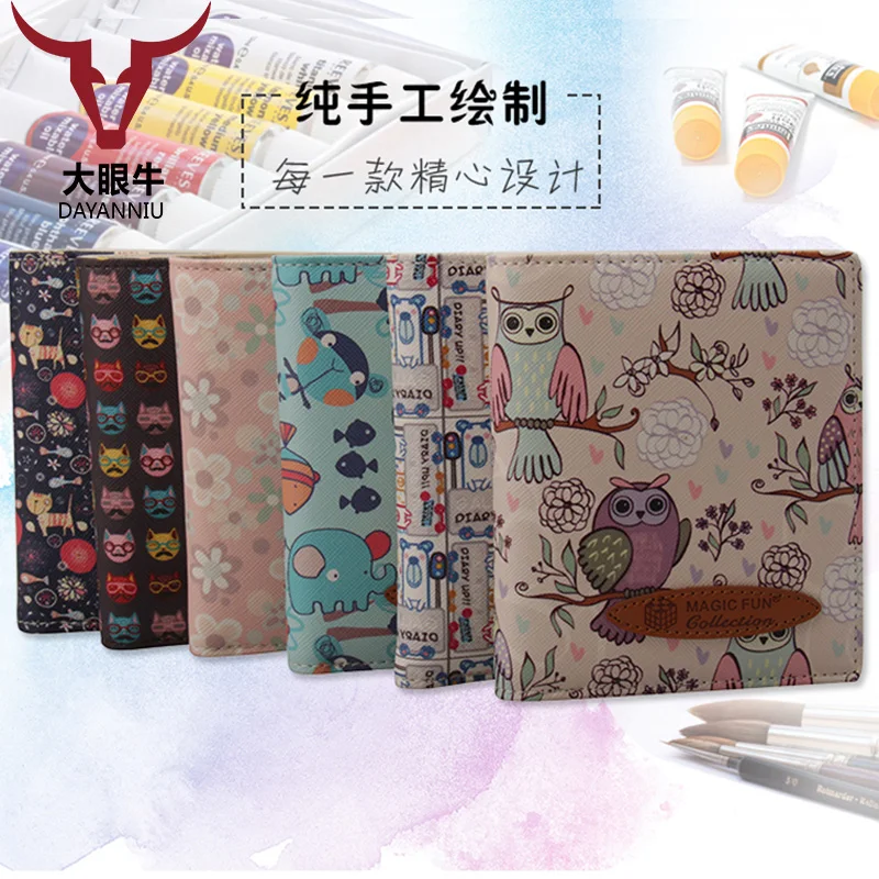 

Warm Color Cartoon Little Flower Short Wallet Hand Sketching Eagle Elephant folding Clip Popular Card Casual Ladies Cash Purse