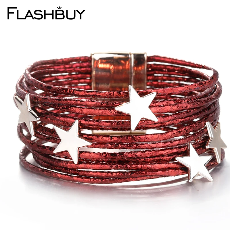 Женский многослойный браслет Flashbuy кожаный с кристаллами рождественский подарок