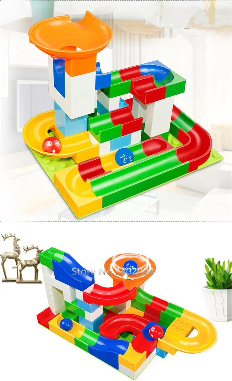Blocos de Construção Tijolos para Crianças Mármore Corrida Labirinto Bola Pista Modelo Duplo Conjuntos Funil Slide Brinquedos 54 Pcs 7 54 pcs mármore corrida labirinto bola pista