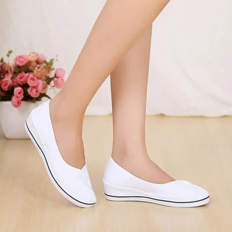 Nice Women Shoes Single Black White Work Shoes Women Wedges Shoes Solid ...