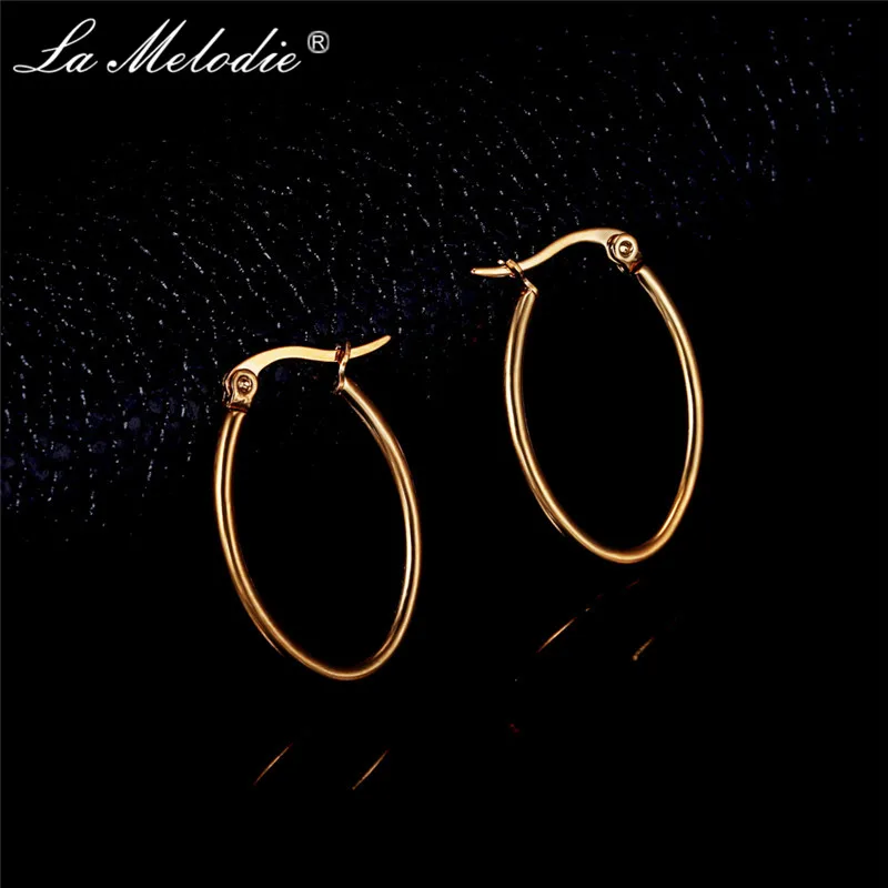

New Simple Gold/Silver Color Stainless Steel Hoop Earring For Girl Geometric Oblate Earring Round Circle Oval Loop Earring Women