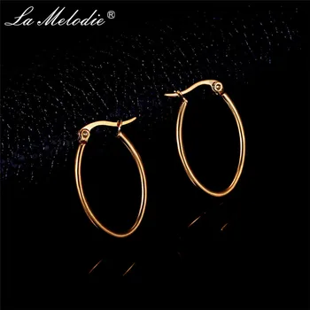 

New Simple Gold/Silver Color Stainless Steel Hoop Earring For Girl Geometric Oblate Earring Round Circle Oval Loop Earring Women