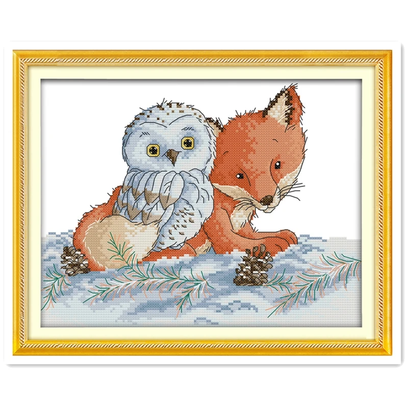 

The Fox And The Owl Needlework Painting Embroidery Cross Set 11CT 14CT Printed On Canvas Chinese Counted Cross Stitch Pattern