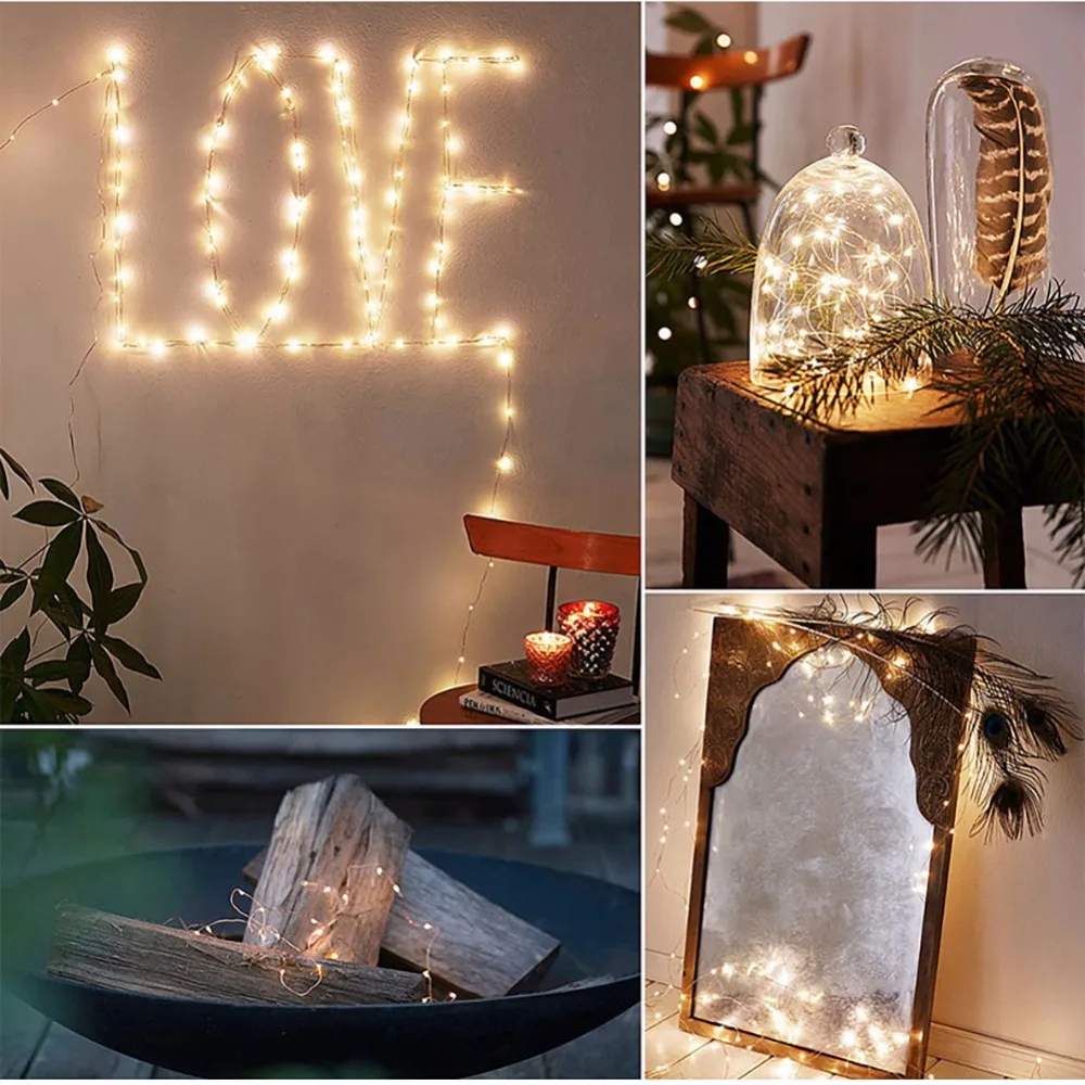 2M 4M Copper Silver Wire LED String lights Waterproof Holiday lighting For Fairy Christmas Tree Wedding Party Decoration