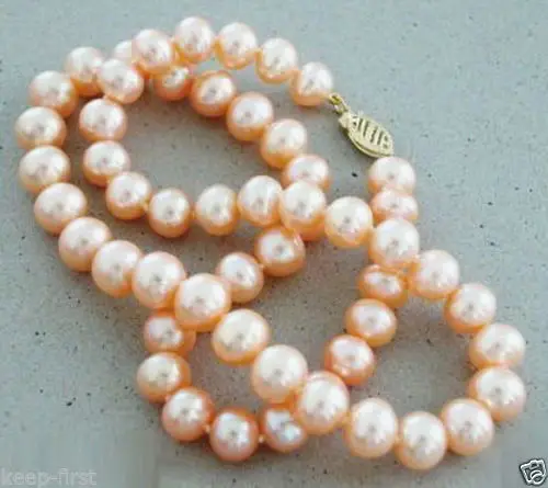 

Hot sale new Style >>>>>Handmade 8-9mm round pink natural pearls necklace 18"AAA+