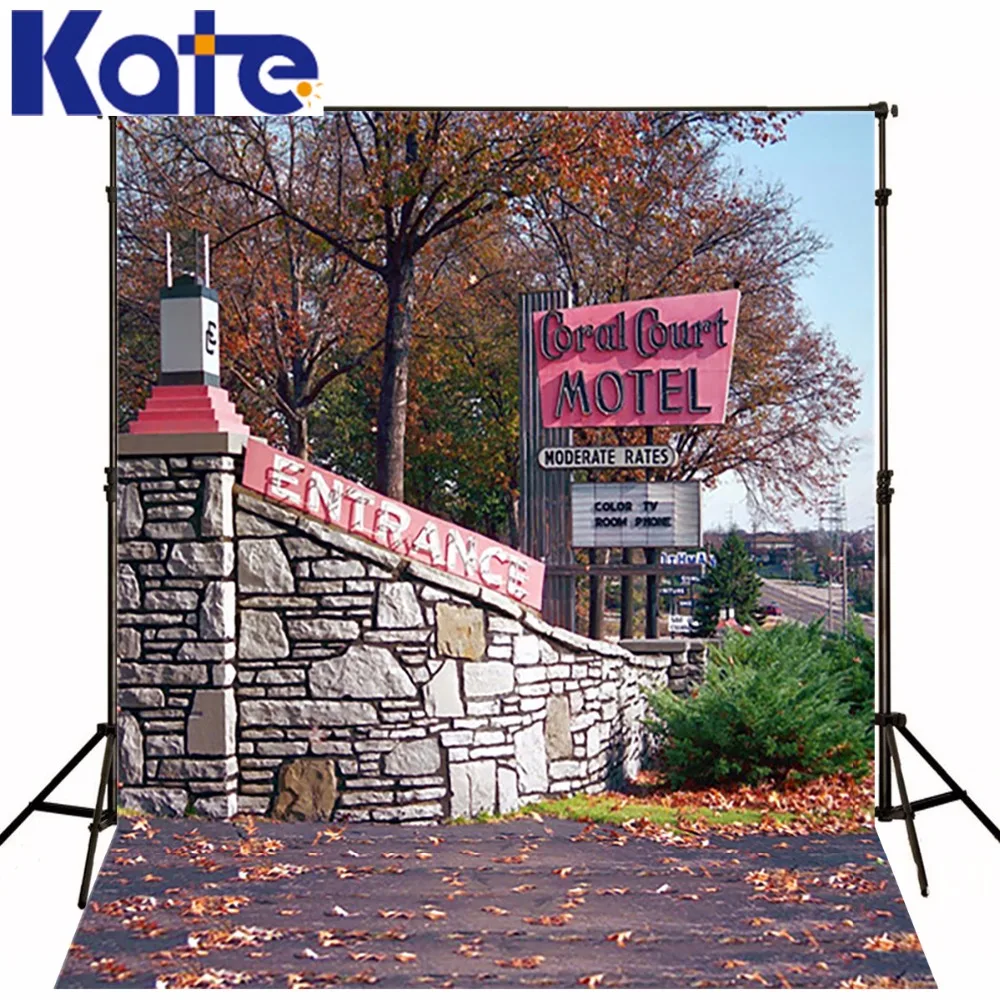 

Junction Stone Wall Backdrops Background For Photo Maple Leaf Ground Motel Sign Studio Background