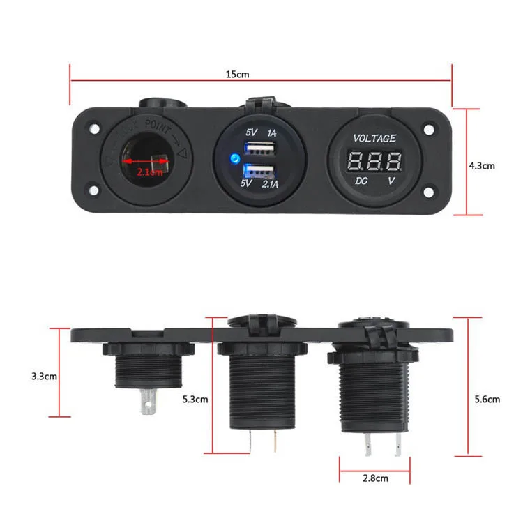 3 in1 Водонепроницаемый автомобильный тройной USB Зарядное устройство Порты и разъёмы+ Вольтметр+ прикуриватель 12 V Защита от короткого замыкания/Защита от перегрева