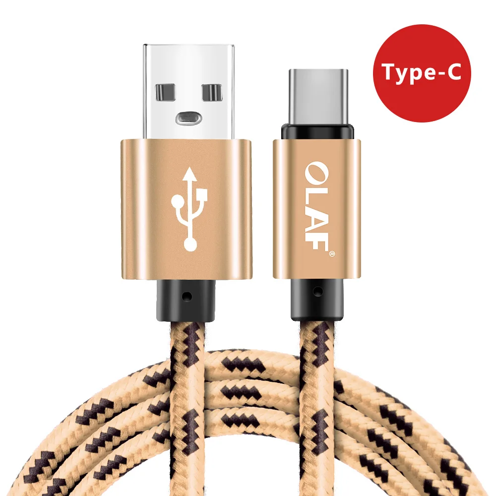 Олаф USB C кабель 1 м 2 м 3 м Быстрая зарядка type-C USB 3,0 кабель для передачи данных для samsung S9 Redmi Note 7 кабели для зарядки мобильных телефонов - Цвет: Gold